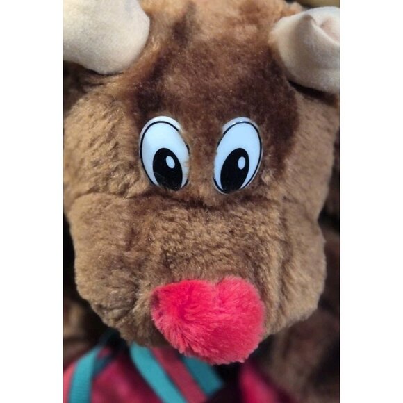 Vintage Christmas Stocking Reindeer Plush Hand Puppet Santas Best Brown - Picture 8 of 9